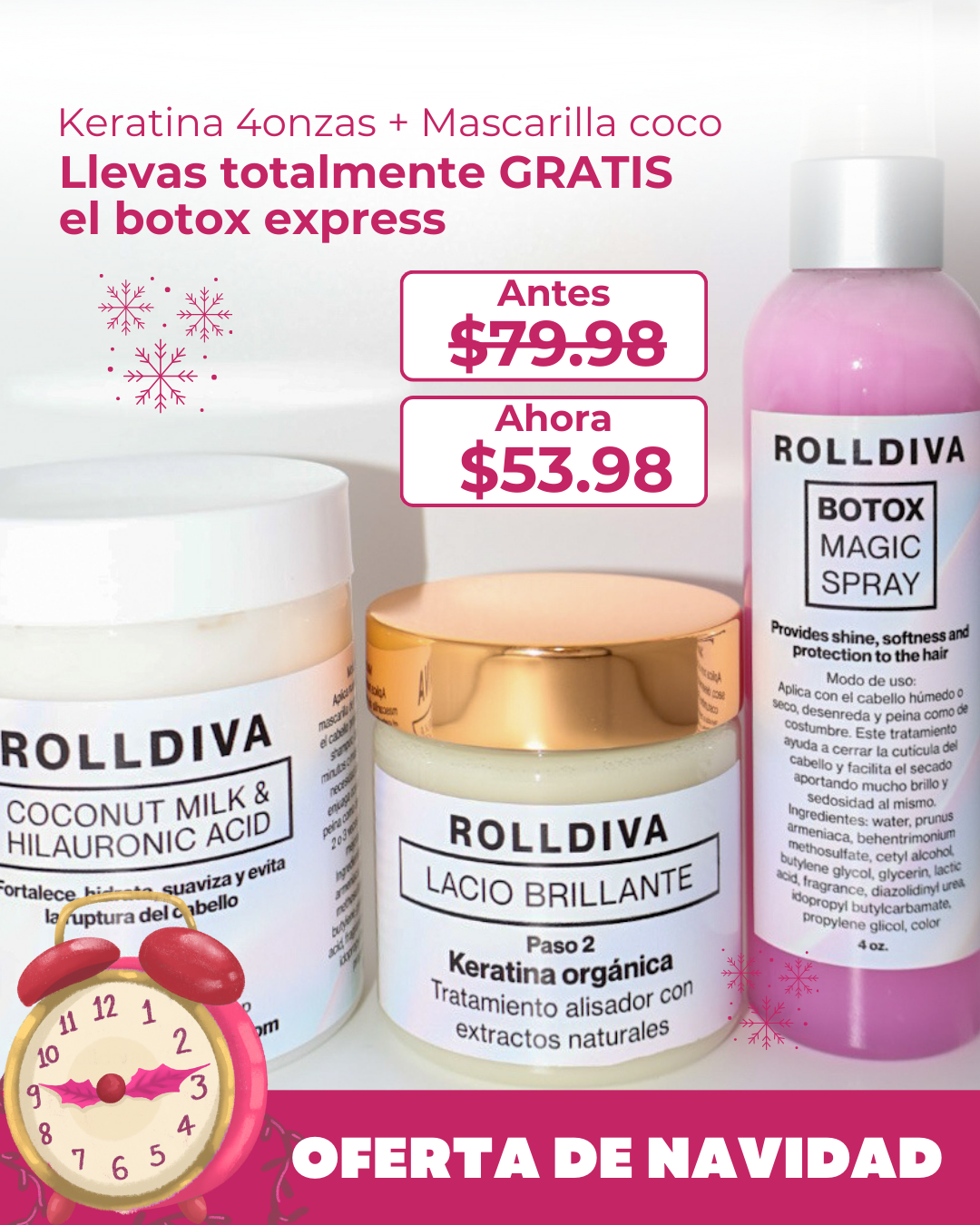Keratina 4oz, Mascarilla de leche de coco 🥥 y ácido hialuronico y Botox express GRATIS!
